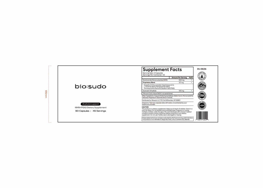 bio:sudo NMN + PQQ supplement facts label